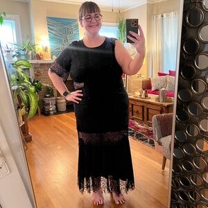 Anthropologie 1X Hutch Asymmetrical Black Lace Mix
Slip Dress